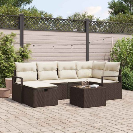 vidaXL Set Divano da Giardino 7 Pezzi con Cuscini Marroni in Rattan Sintetico