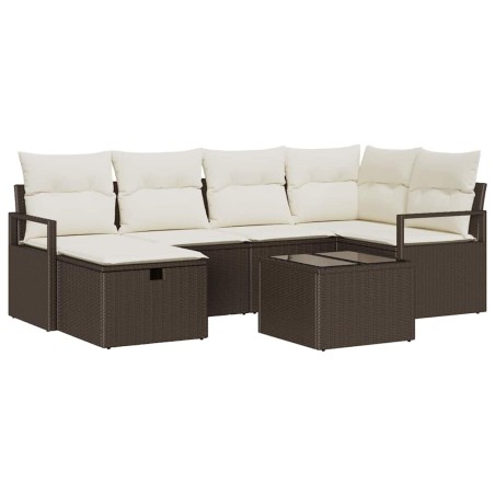 vidaXL Set Divano da Giardino 7 Pezzi con Cuscini Marroni in Rattan Sintetico