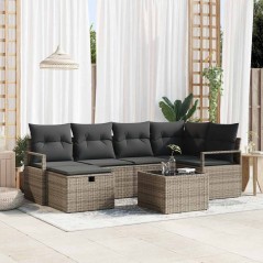 vidaXL Set da giardino in rattan grigio da 7 pezzi con cuscini