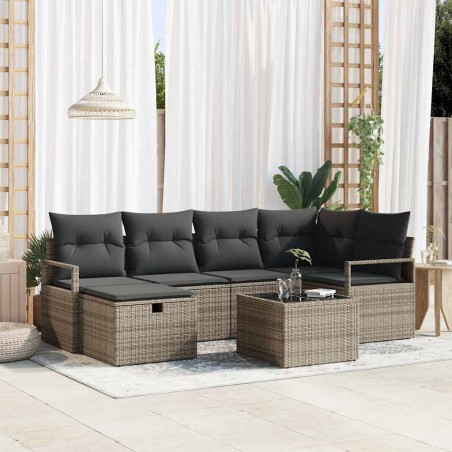vidaXL Set da giardino in rattan grigio da 7 pezzi con cuscini