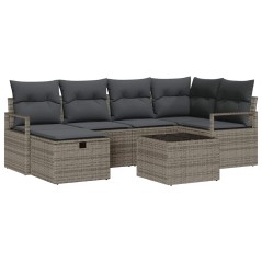 vidaXL Set da giardino in rattan grigio da 7 pezzi con cuscini