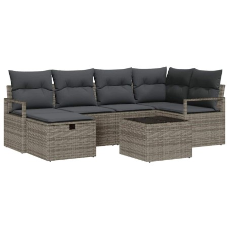 vidaXL Set da giardino in rattan grigio da 7 pezzi con cuscini