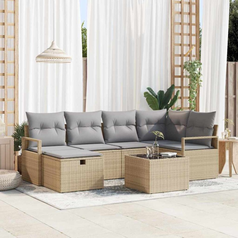vidaXL Set da giardino con divano modulare 7 pezzi e cuscini beige