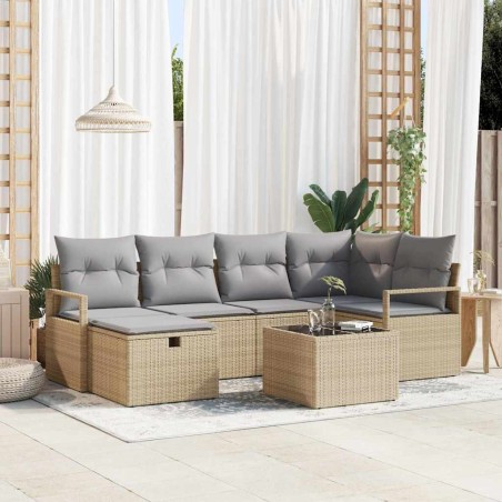 vidaXL Set da giardino con divano modulare 7 pezzi e cuscini beige