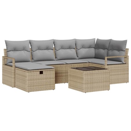 vidaXL Set da giardino con divano modulare 7 pezzi e cuscini beige