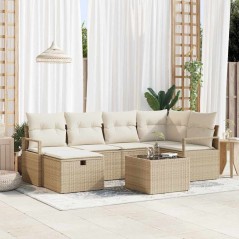 vidaXL Set di divani da giardino 7 pezzi con cuscini beige in polyrattan