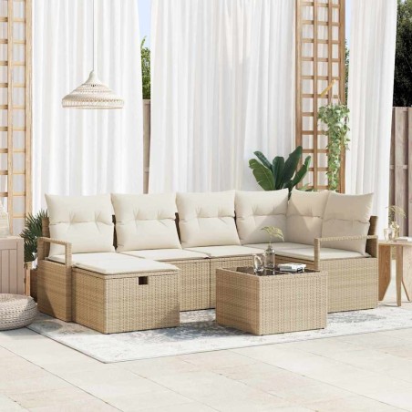 vidaXL Set di divani da giardino 7 pezzi con cuscini beige in polyrattan