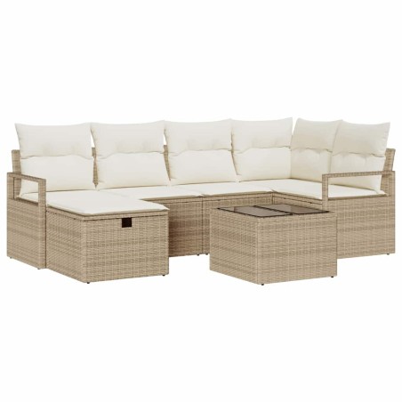 vidaXL Set di divani da giardino 7 pezzi con cuscini beige in polyrattan