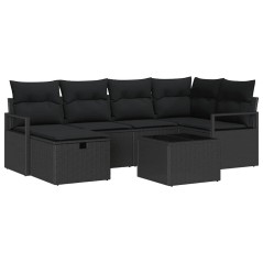 vidaXL Set divano da giardino 7 pezzi in rattan sintetico nero