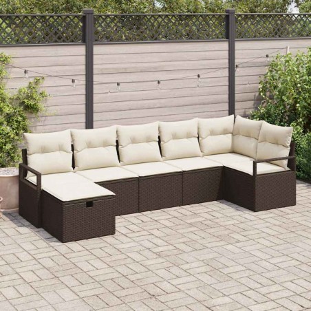 vidaXL Set di divani da giardino a 7 pezzi con cuscini marroni in rattan sintetico