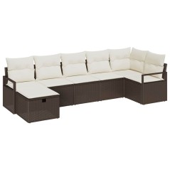 vidaXL Set di divani da giardino a 7 pezzi con cuscini marroni in rattan sintetico