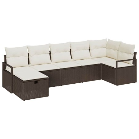 vidaXL Set di divani da giardino a 7 pezzi con cuscini marroni in rattan sintetico