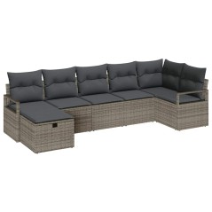 vidaXL Set da giardino di 7 pezzi con cuscini grigi in rattan polietilene