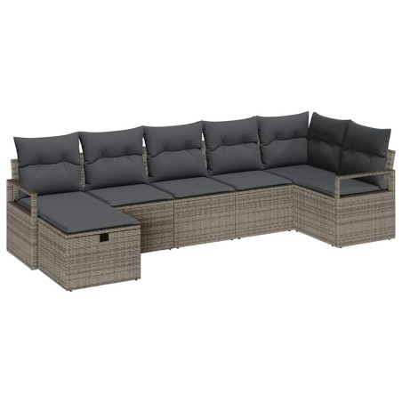 vidaXL Set da giardino di 7 pezzi con cuscini grigi in rattan polietilene