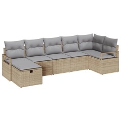 vidaXL Set di Divani da Giardino , 7 Pezzi con Cuscini Beige in Rattan Sintetico