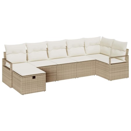 vidaXL Set da giardino in rattan sintetico beige a 7 pezzi con cuscini