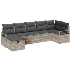 vidaXL Set di Sofà da Giardino con 7 Pezzi e Cuscini Grigio Chiaro in Rattan Sintetico