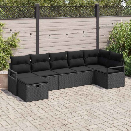 vidaXL Set di divani da giardino in 7 pezzi con cuscini neri in polirattan