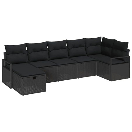 vidaXL Set di divani da giardino in 7 pezzi con cuscini neri in polirattan