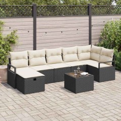 vidaXL Set di divani da giardino in 8 pezzi con cuscini neri in rattan