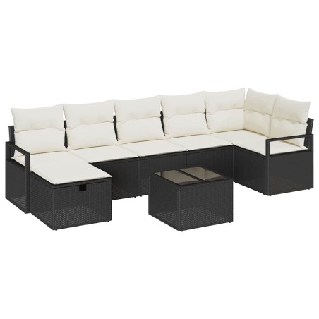 vidaXL Set di divani da giardino in 8 pezzi con cuscini neri in rattan