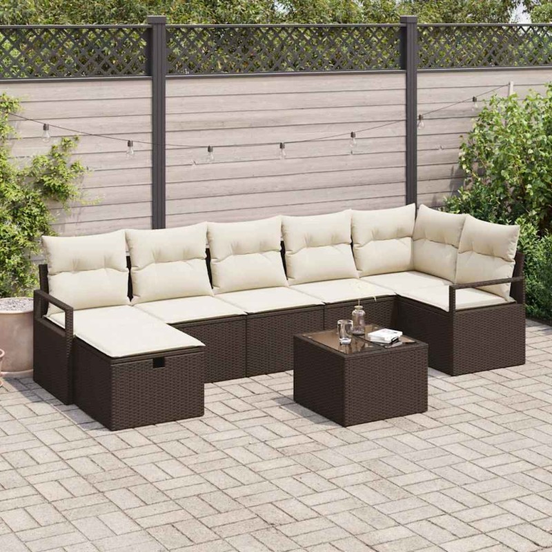vidaXL Set di divani da giardino da 8 pezzi con cuscini, in polirattan marrone vidaXL Set di divani da giardino da 8 pezzi con cuscini, in polirattan marrone