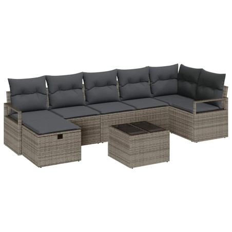 vidaXL Set di divani da giardino 8 pezzi con cuscini grigi in rattan sintetico