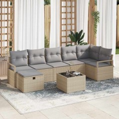 vidaXL Set da Giardino 8 Pezzi con Cuscini Beige in Poly Rattan