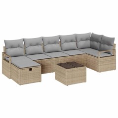 vidaXL Set da Giardino 8 Pezzi con Cuscini Beige in Poly Rattan