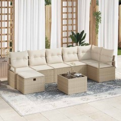 vidaXL Set da giardino con divano 8 pezzi e cuscini beige in polirattan