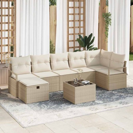 vidaXL Set da giardino con divano 8 pezzi e cuscini beige in polirattan
