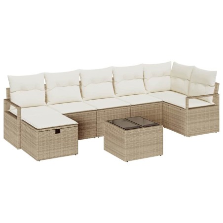 vidaXL Set da giardino con divano 8 pezzi e cuscini beige in polirattan