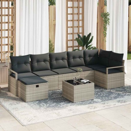 vidaXL Set da Giardino con 8 Pezzi e Cuscini Grigio Chiaro in Rattan Sintetico