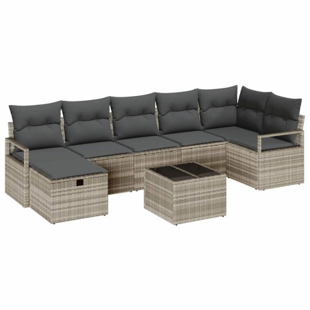 vidaXL Set da Giardino con 8 Pezzi e Cuscini Grigio Chiaro in Rattan Sintetico