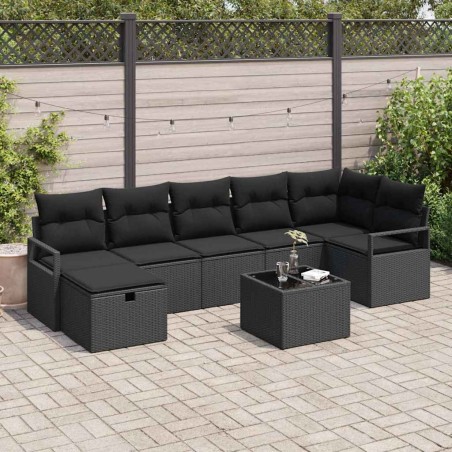 vidaXL Set da giardino di 8 pezzi con cuscini in rattan sintetico nero