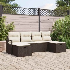 vidaXL Set di divani da giardino 6 pezzi di con cuscini in polirattan marrone