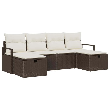 vidaXL Set di divani da giardino 6 pezzi di con cuscini in polirattan marrone