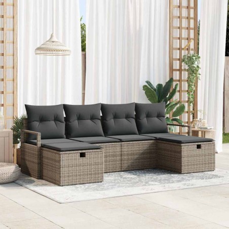vidaXL Set di divani da giardino in 6 pezzi con cuscini in policotone grigio