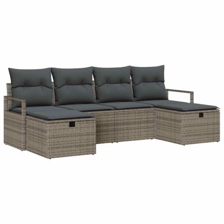 vidaXL Set di divani da giardino in 6 pezzi con cuscini in policotone grigio