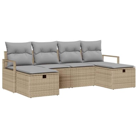 vidaXL Set di divano da giardino 6 pezzi con cuscini in rattan sintetico beige.