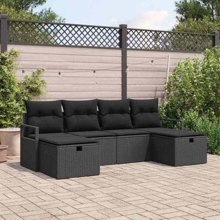 vidaXL Set di divani da giardino in 6 pezzi con cuscini in rattan nero