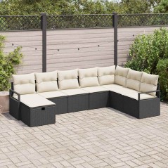 vidaXL Set da divano da giardino in 8 pezzi con cuscini in rattan sintetico nero