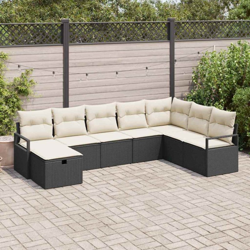 vidaXL Set da divano da giardino in 8 pezzi con cuscini in rattan sintetico nero