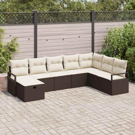 vidaXL Set di divano da giardino a 8 pezzi con cuscini in rattan sintetico marrone.
