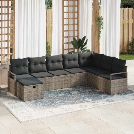 vidaXL Set Divano da Giardino a 8 Pezzi con Cuscini Grigi in Rattan Sintetico