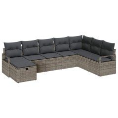 vidaXL Set Divano da Giardino a 8 Pezzi con Cuscini Grigi in Rattan Sintetico