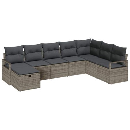 vidaXL Set Divano da Giardino a 8 Pezzi con Cuscini Grigi in Rattan Sintetico