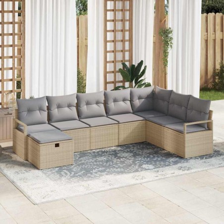 vidaXL Set di Divano da Giardino a 8 Pezzi con Cuscini Beige in Polyrattan