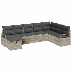 vidaXL Set di divani da giardino in 8 pezzi con cuscini grigio chiaro in rattan sintetico