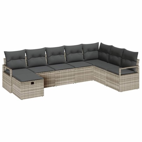 vidaXL Set di divani da giardino in 8 pezzi con cuscini grigio chiaro in rattan sintetico